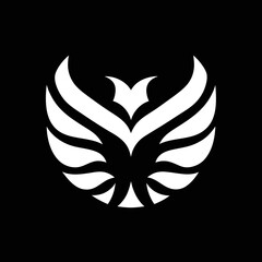Obraz premium Eagle button style icon with wide wingspan, isolated on black.
