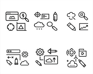 Set of line icons about web development in vector monochrome