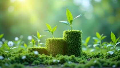 Moss-Covered Steps with Growing Plants: Concept of Gradual Environmental Growth and Sustainable Progress