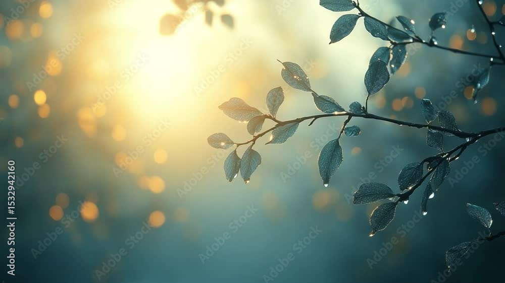 Poster branches of serenity: a captivating image of delicate tree branches adorned with fresh leaves and gl