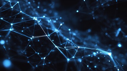 Pulsing Blue Neon Network Grid with Data Nodes and Connections