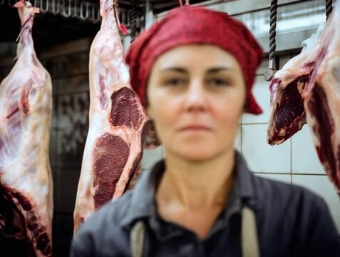 Butcher showcases skills in local market during busy afternoon highlighting traditional meat preparation techniques