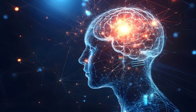 Digital illustration of a head and brain.