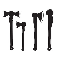 Vector illustration of axe silhouettes in various sizes and designs isolated on white background