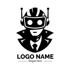 Intriguing black and white robot head with antennas wearing a stylish coat and tie. Artificial intelligence concept
