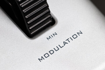 Midi keyboard controller close up. Modulation Wheel.