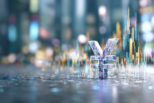 Digital Yen Symbol in Futuristic Market Environment