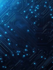 Obraz premium Futuristic circuit board wires in light blue on dark navy technology background. Artificial Intelligence banner concept. Abstract AI tech bg. Digital line pattern.