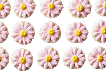 Pink flower cookies in a grid pattern