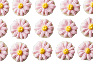 Pink flower cookies in a grid pattern