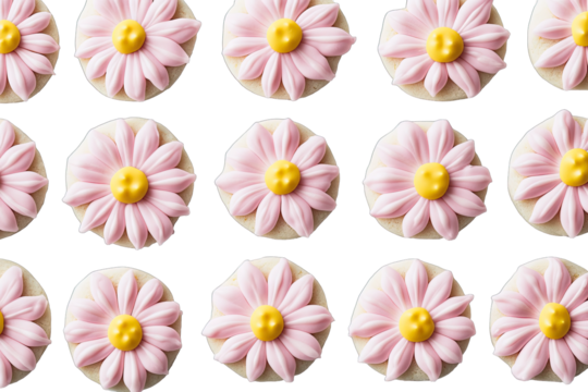 Pink flower cookies in a grid pattern