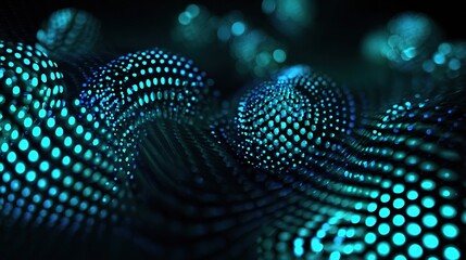 Pulsating Neon Turquoise Background with Abstract Data Visualization