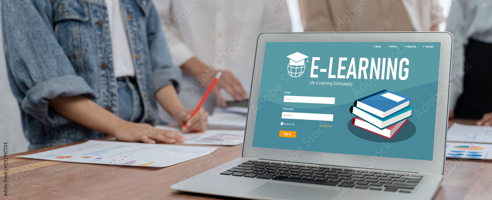 Poster E-learning website with brisk sofware for student to study online on the internet network