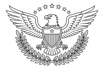 Detailed eagle emblem with shield and laurel wreath

