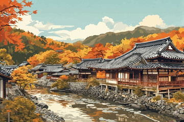 Fototapeta premium japanese garden in autumn vector