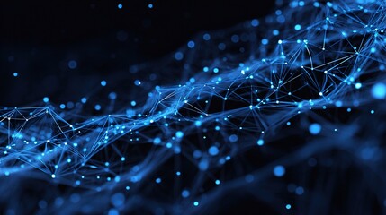 Blue Polygon Mesh with Floating Nodes in Abstract Space Design