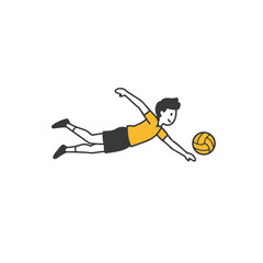 A volleyball player diving to save the ball. 