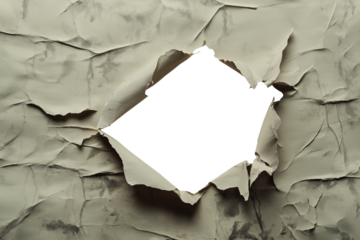 Ragged torn hole in ripped paper isolated on transparent or white background — perfect for grunge designs, textures, backgrounds, creative projects, and overlays.