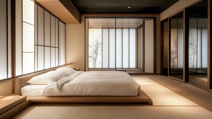 Serene Minimalist Bedroom Interior with Natural Light and Simple Design Elements in Contemporary Style