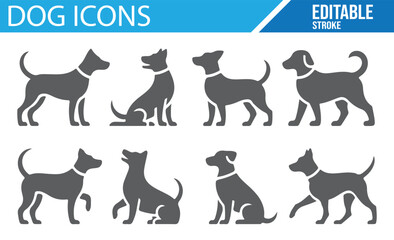 Collection of vector illustrations of dogs for pet-related branding and design.