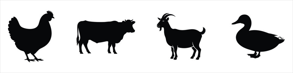 farm animals set vector on white background.