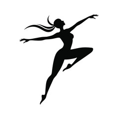 Silhouette of a Female Dancer in Mid-Air Jump Pose – Vector Style