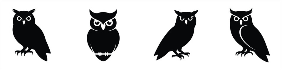 Fototapeta premium owl icon vector silhouette on white background.