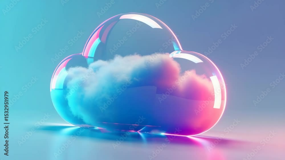 Poster vibrant cloud within translucent bubble reflecting modern digital art, colorful soft background and 