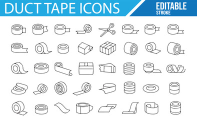 Line stroke duct tape icons for packaging, home repair, and construction.


