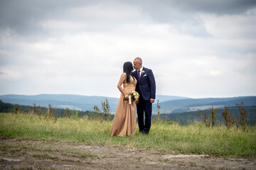 young couple walking in the park