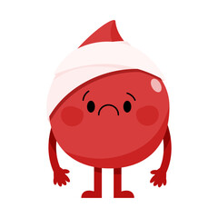 Sad sick character red drop of blood bandaged
