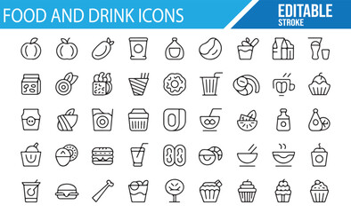 Collection of vector illustrations of food and drinks for restaurant and menu design.
