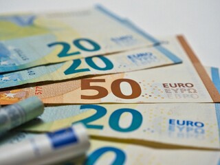 Various euro banknotes with the focus on the fifty euro
