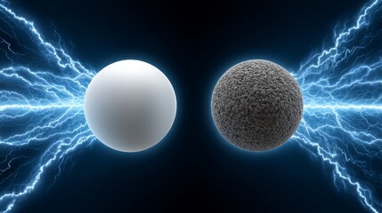 Two spheres generating electric energy, showcasing a dynamic contrast of textures.