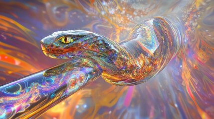 Artistic rendering of a snake with vibrant colors and abstract background.