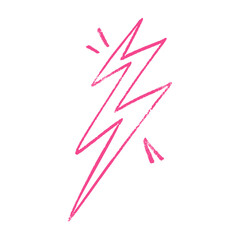 Pink outline Lightning drawn electric energy flash. Hand-sketched thunder bolt doodle icon. Flat vector illustration isolated