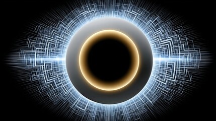 Futuristic abstract design featuring a glowing circular pattern on a dark background.