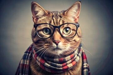 Stylish Cat Wearing Glasses and a Scarf in Urban Setting