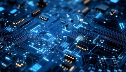 Fototapeta premium Close-up view of intricate circuit board pathways.