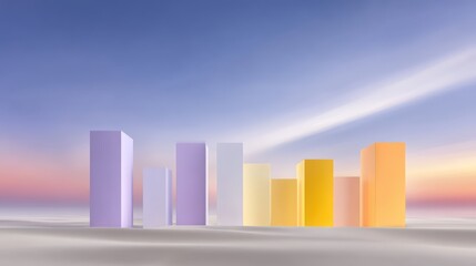 Pastel Rectangles Stacking Against a Sunrise Sky