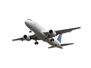 Modern commercial airplane isolated on transparent background — perfect PNG for aviation, travel, tourism, business flights, air transport, and flight-related visuals.