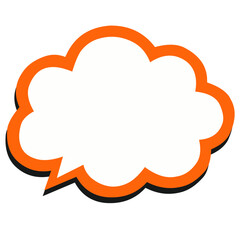 Comic cloud bubble with white fill and orange outline in pop art style. Features blank dialogue boxes, bursts, stars, and outlines. Ideal for comics, stickers, and graphic design projects.