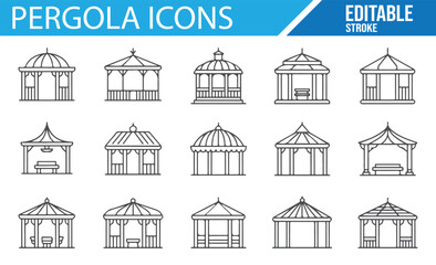 Icon set for pergolas in outdoor and garden settings.