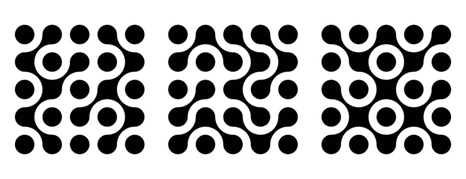 Pattern of black metaballs isolated on white background. Modern geometric shapes of liquid connected drops. Vector illustration.	