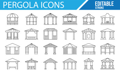 A variety of pergola icon designs with clean line strokes.

