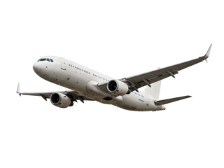 Modern commercial airplane isolated on transparent background — perfect PNG for aviation, travel, tourism, business flights, air transport, and flight-related visuals.