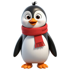 Cute cartoon penguin wearing a red scarf