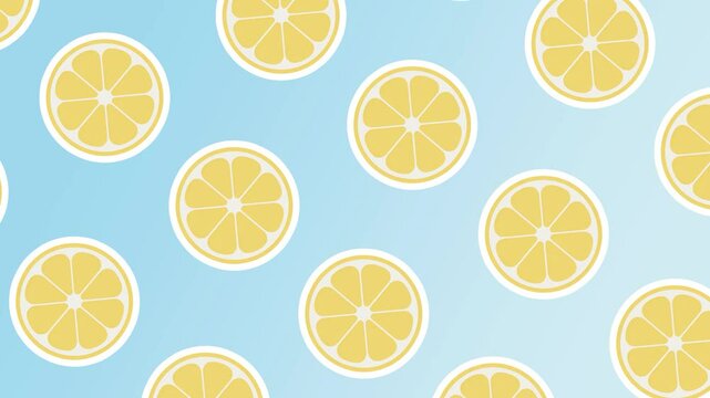 Lemon slice pattern animation background with playful motion and vibrant yellow tones, perfect for summer, citrus, or refreshing content, with copy space for text or seasonal designs.