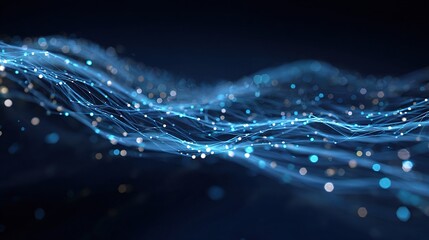 Digital Blue Wave Connecting Nodes with Light Trails in Motion