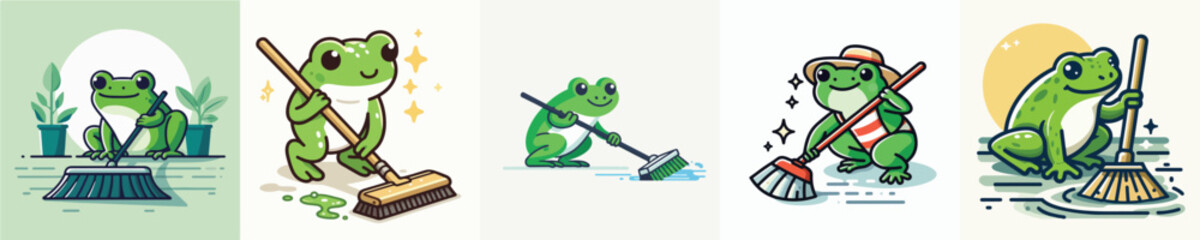 vector of a frog sweeping 